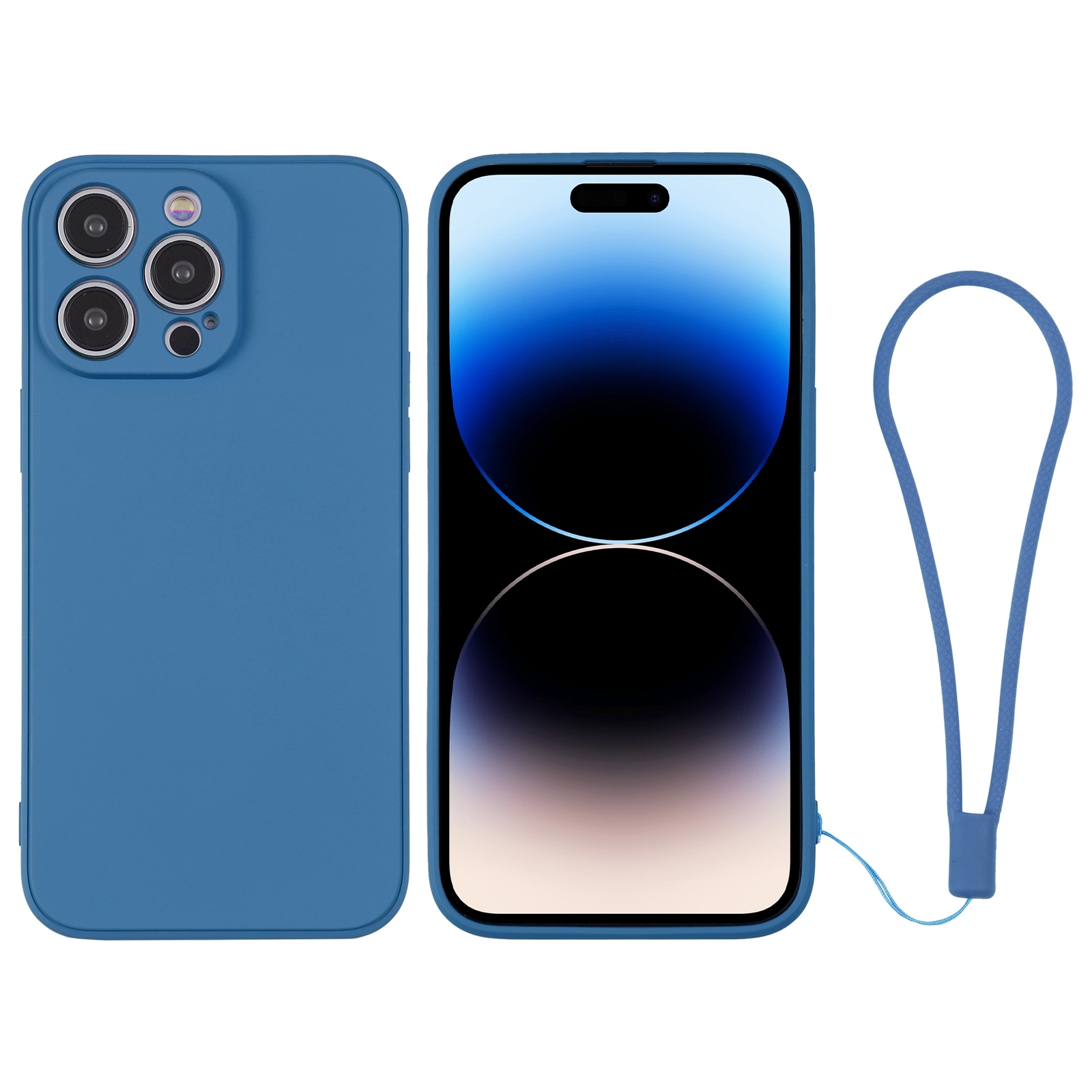 For iPhone 14 Pro Silicone Phone Case with Wrist Strap(Blue) For iPhone 14 Pro Silicone Phone Case with Wrist Strap(Blue)