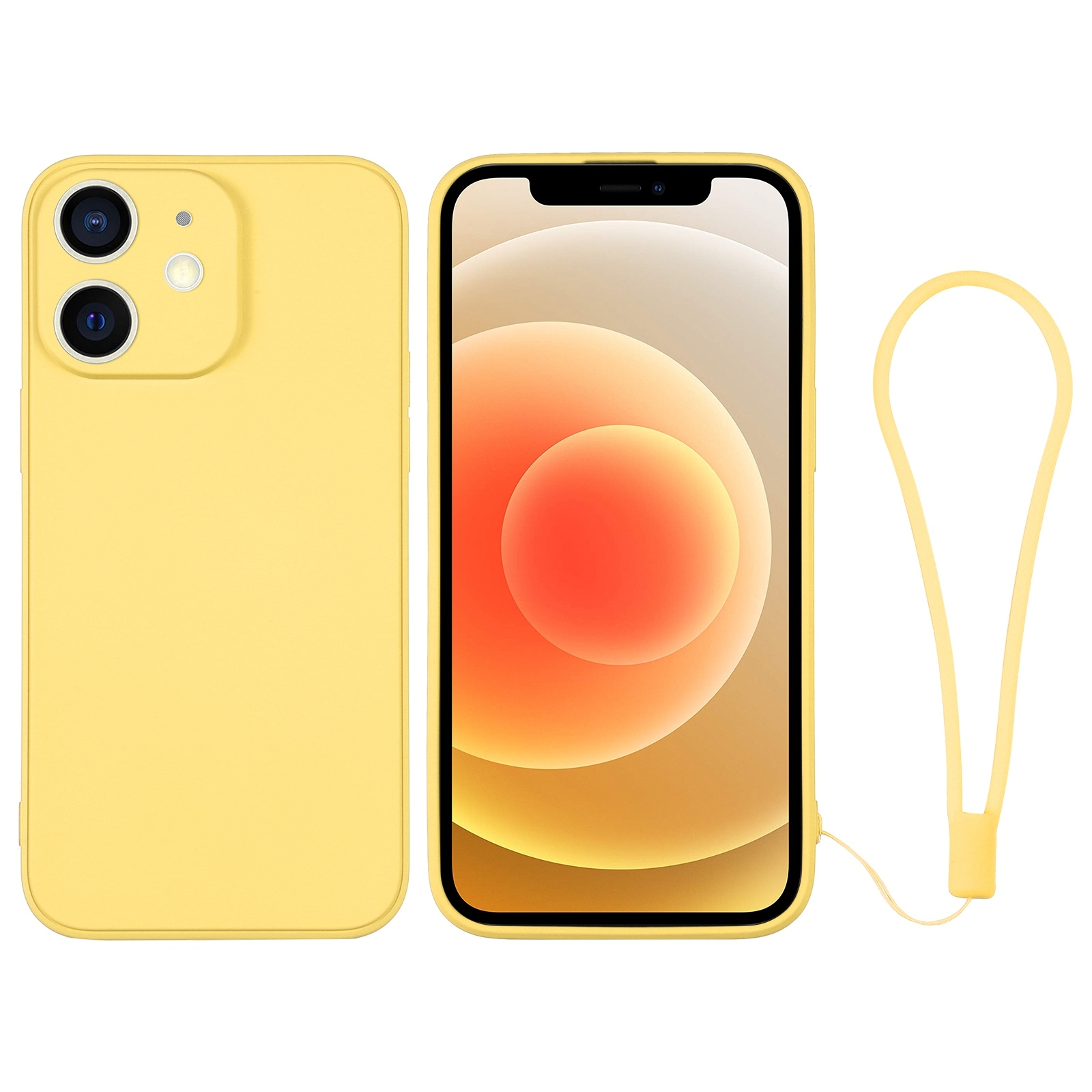 For iPhone 12 Silicone Phone Case with Wrist Strap(Yellow) For iPhone 12 Silicone Phone Case with Wrist Strap(Yellow)