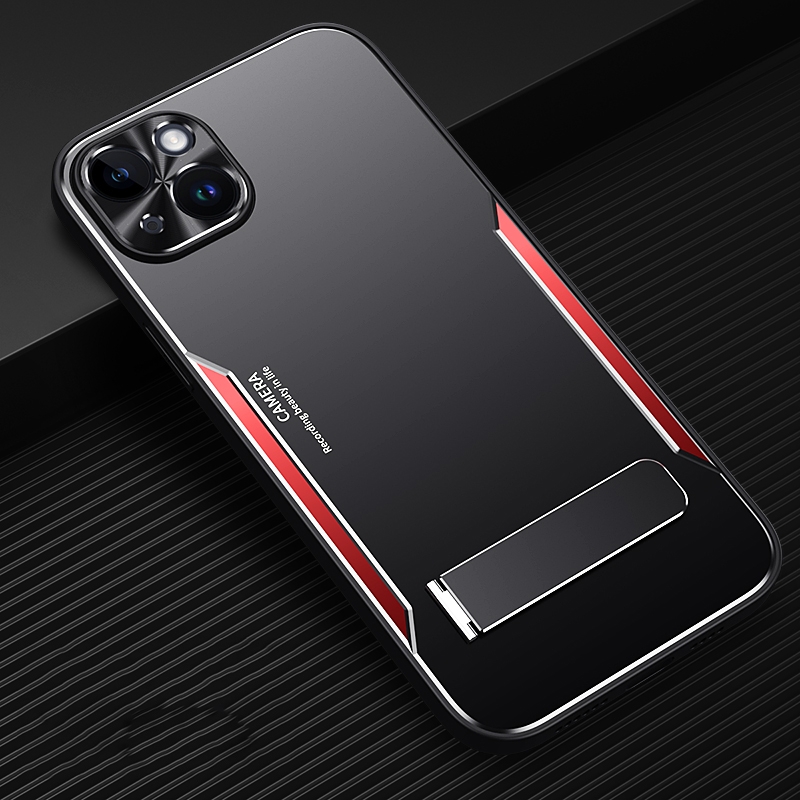 For iPhone 14 Plus Blade Series TPU + Titanium Alloy with Holder Phone Case(Black Red) For iPhone 14 Plus Blade Series TPU + Titanium Alloy with Holder Phone Case(Black Red)