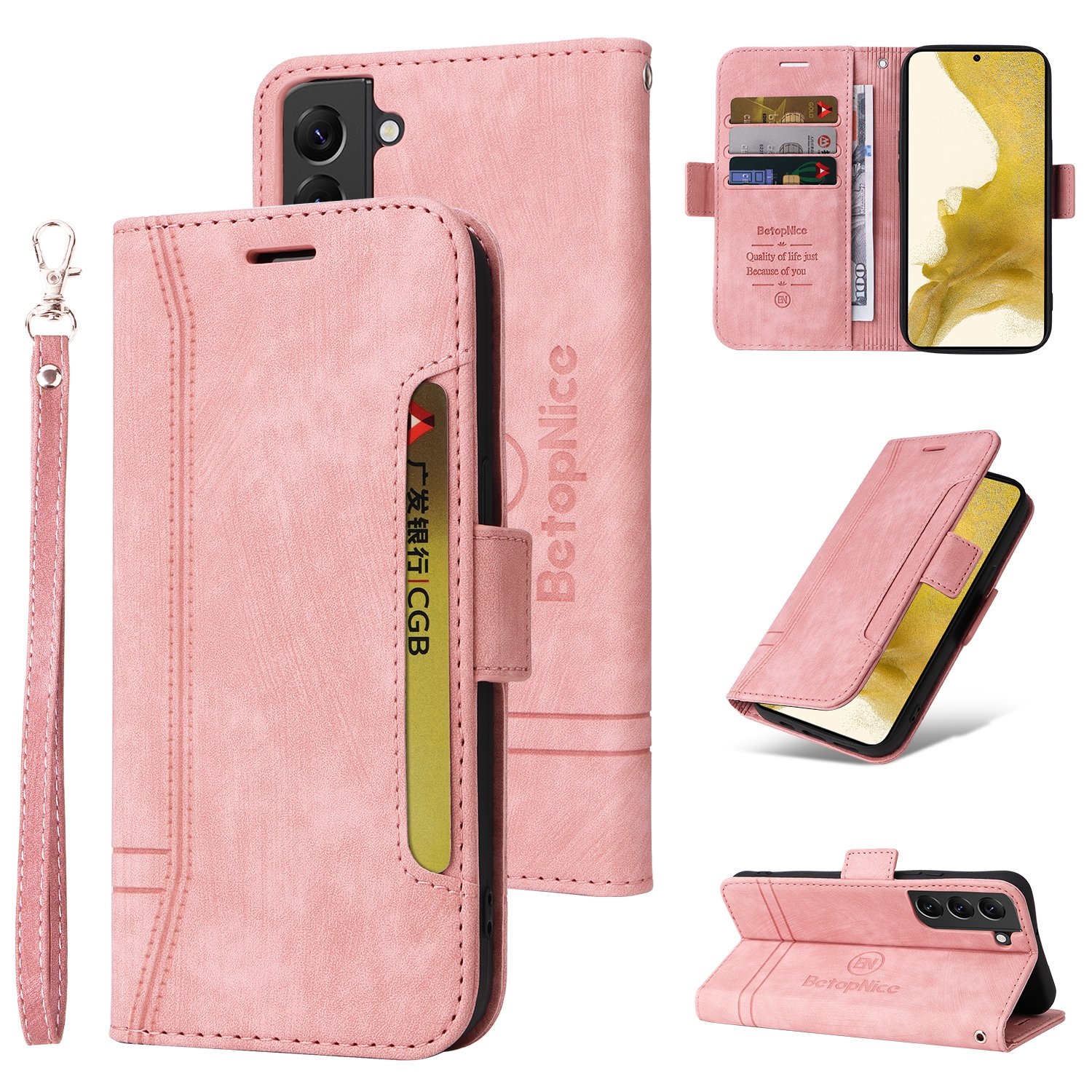 For Samsung Galaxy S22+ 5G BETOPNICE Dual-side Buckle Leather Phone Case(Pink) For Samsung Galaxy S22+ 5G BETOPNICE Dual-side Buckle Leather Phone Case(Pink)