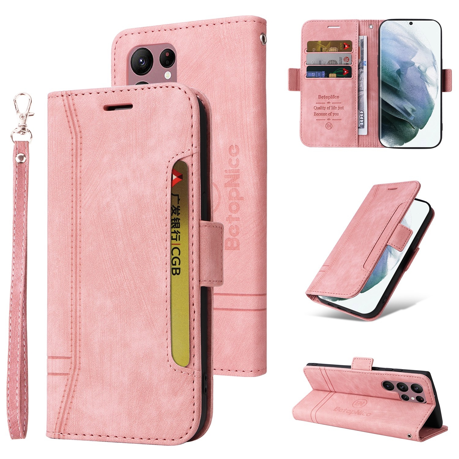 For Samsung Galaxy S22 Ultra 5G BETOPNICE Dual-side Buckle Leather Phone Case(Pink) For Samsung Galaxy S22 Ultra 5G BETOPNICE Dual-side Buckle Leather Phone Case(Pink)