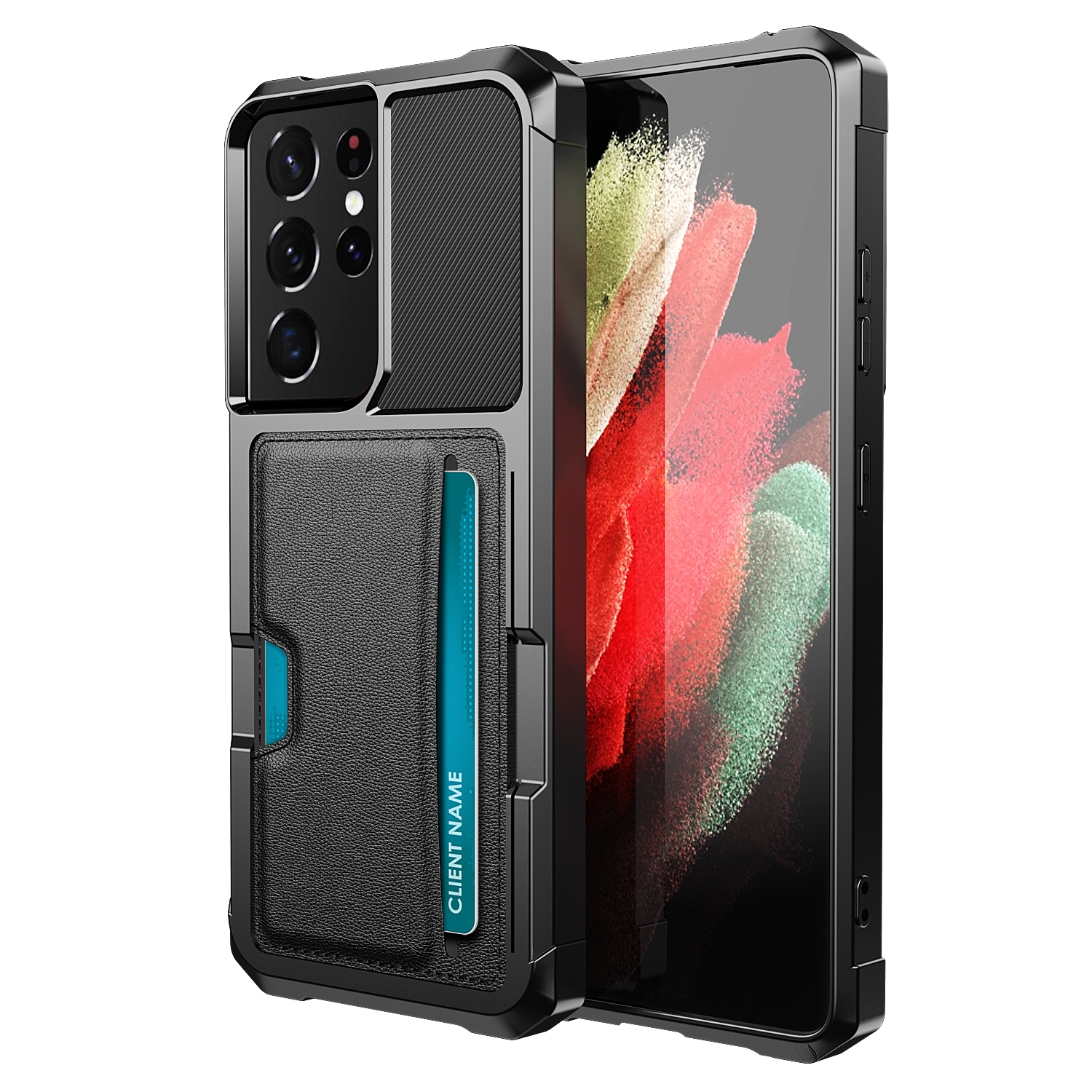 For Samsung Galaxy S21 Ultra 5G ZM02 Card Slot Holder Phone Case(Black) For Samsung Galaxy S21 Ultra 5G ZM02 Card Slot Holder Phone Case(Black)