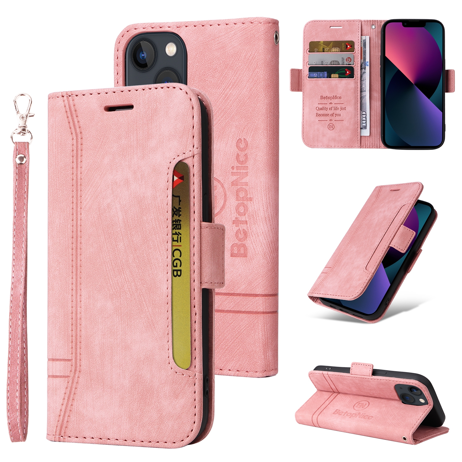 For iPhone 13 mini BETOPNICE Dual-side Buckle Leather Phone Case(Pink) For iPhone 13 mini BETOPNICE Dual-side Buckle Leather Phone Case(Pink)