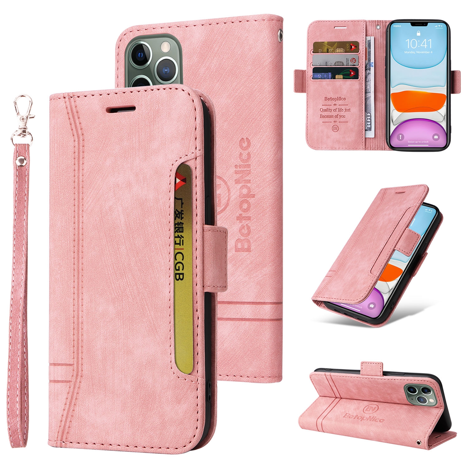 For iPhone 11 Pro BETOPNICE Dual-side Buckle Leather Phone Case(Pink) For iPhone 11 Pro BETOPNICE Dual-side Buckle Leather Phone Case(Pink)