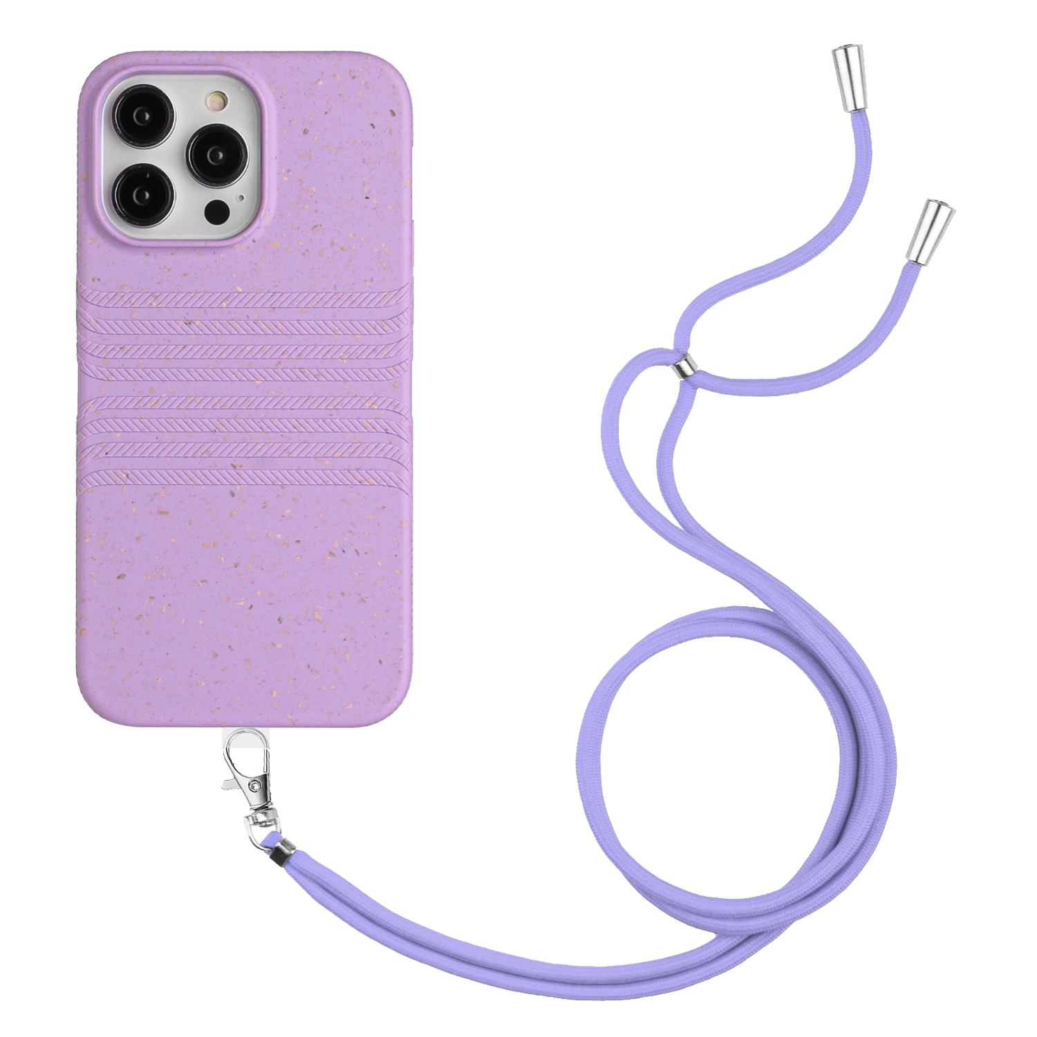 For iPhone 14 Pro Wheat Straw Material Degradable TPU Phone Case with Lanyard(Purple) For iPhone 14 Pro Wheat Straw Material Degradable TPU Phone Case with Lanyard(Purple)