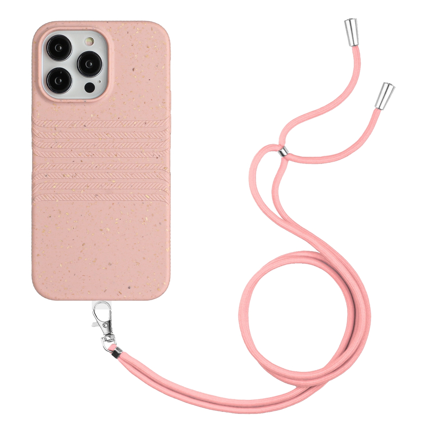 For iPhone 14 Pro Max Wheat Straw Material Degradable TPU Phone Case with Lanyard(Pink) For iPhone 14 Pro Max Wheat Straw Material Degradable TPU Phone Case with Lanyard(Pink)