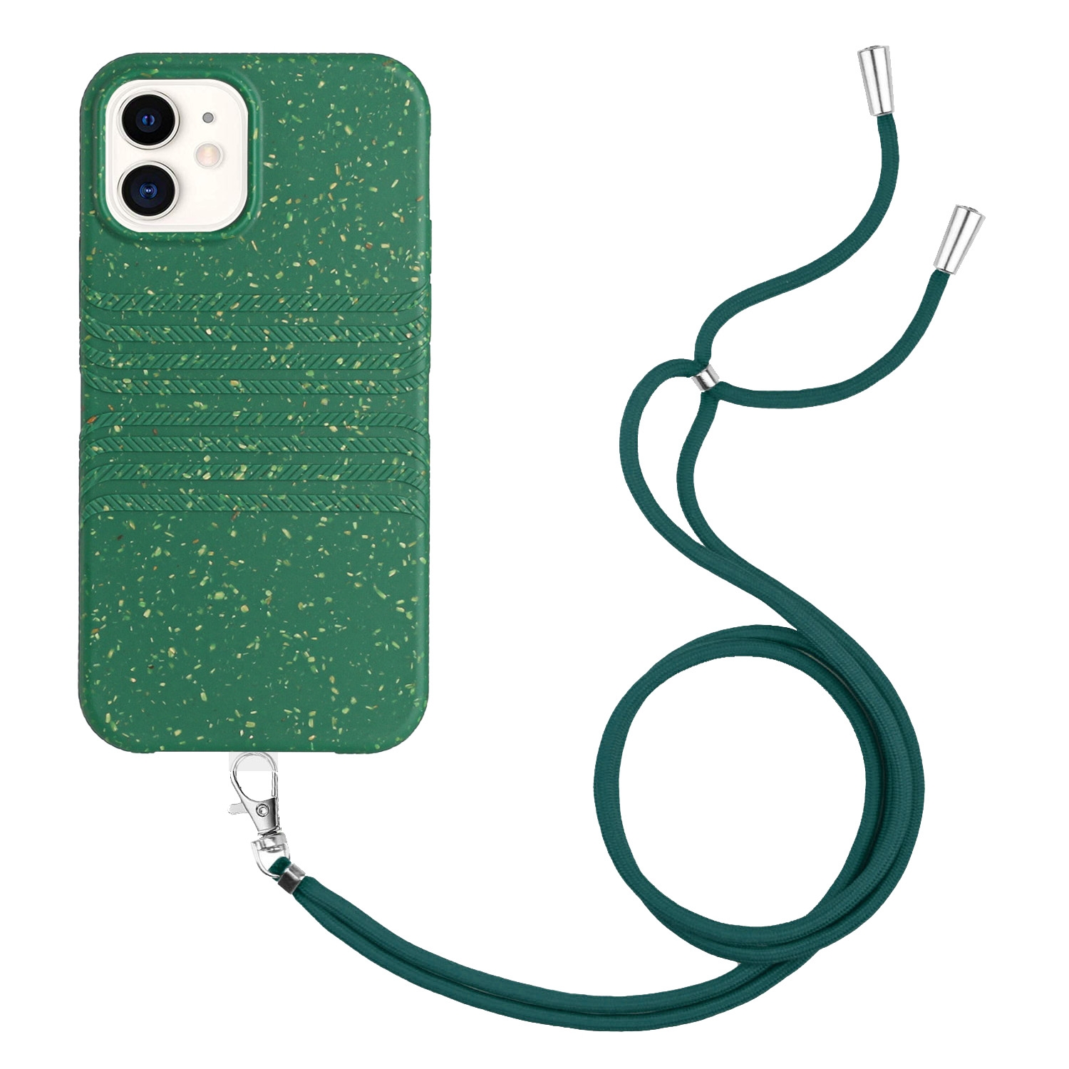 For iPhone 12 mini Wheat Straw Material Degradable TPU Phone Case with Lanyard(Dark Green) For iPhone 12 mini Wheat Straw Material Degradable TPU Phone Case with Lanyard(Dark Green)