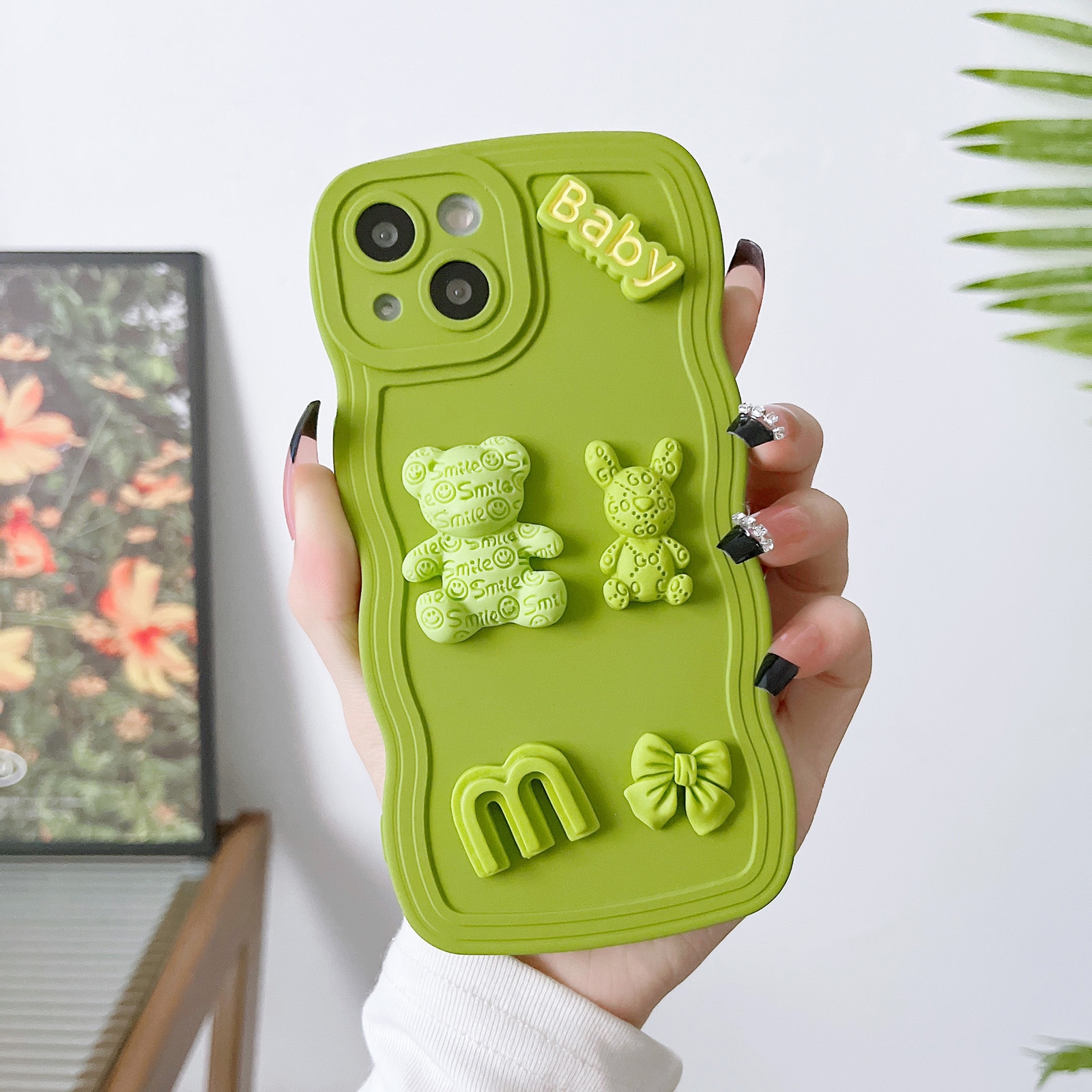 For iPhone 11 Pro Wave Edge 3D M Bear Bunny Silicone Phone Case(Green) For iPhone 11 Pro Wave Edge 3D M Bear Bunny Silicone Phone Case(Green)