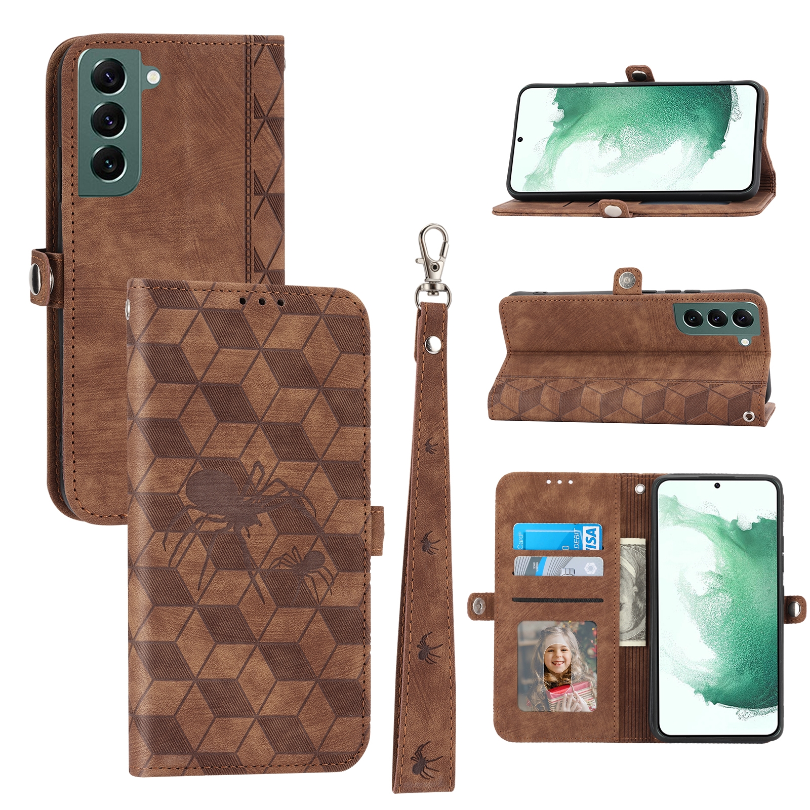 For Samsung Galaxy S22+ Spider Printed Leather Phone Case(Brown) For Samsung Galaxy S22+ Spider Printed Leather Phone Case(Brown)