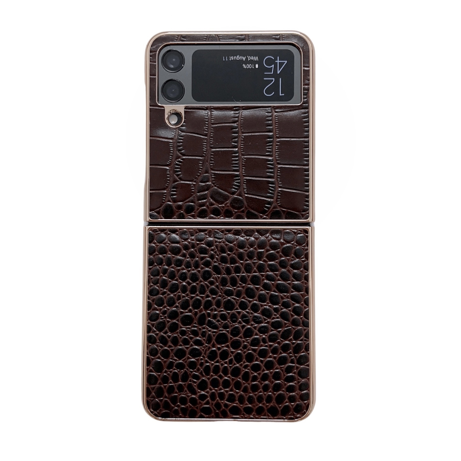 For Samsung Galaxy Z Flip4 Crocodile Texture Genuine Leather Nano Electroplating Phone Case(Coffee) For Samsung Galaxy Z Flip4 Crocodile Texture Genuine Leather Nano Electroplating Phone Case(Coffee)