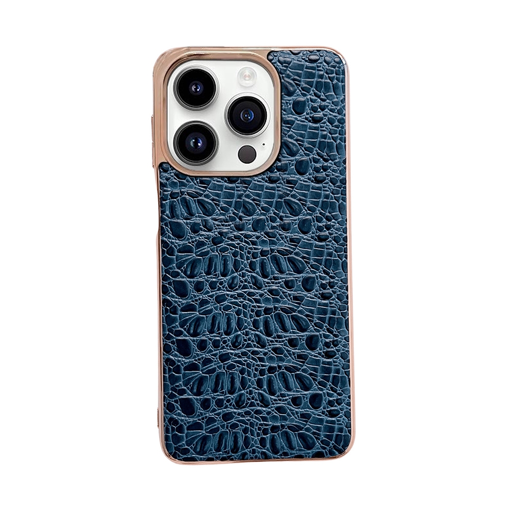 For iPhone 14 Pro Sky Series Nano Electroplating Genuine Leather Phone Case(Blue) For iPhone 14 Pro Sky Series Nano Electroplating Genuine Leather Phone Case(Blue)