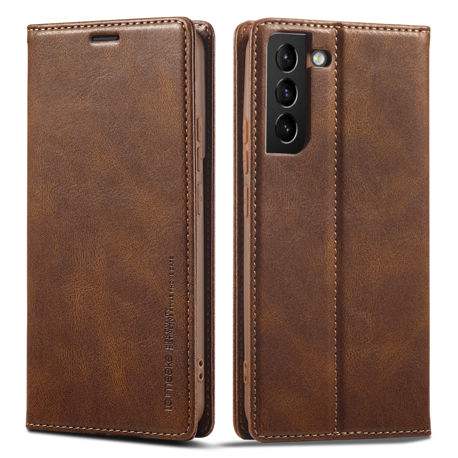 For Samsung Galaxy S21 5G LC.IMEEKE RFID Anti-theft Leather Phone Case(Brown) For Samsung Galaxy S21 5G LC.IMEEKE RFID Anti-theft Leather Phone Case(Brown)
