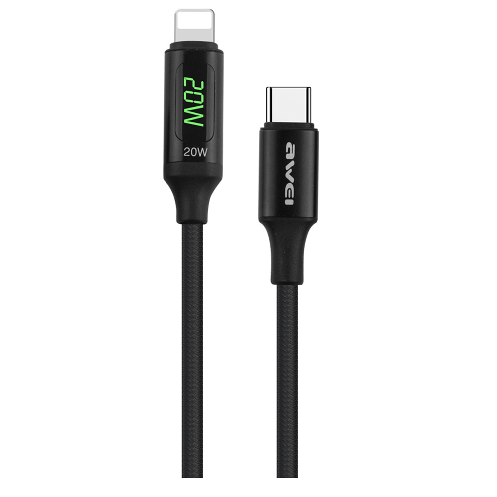 awei CL-123L 1m USB-C / Type-C to 8Pin Digital Display Data Fast Charging Cable awei CL-123L 1m USB-C / Type-C to 8Pin Digital Display Data Fast Charging Cable