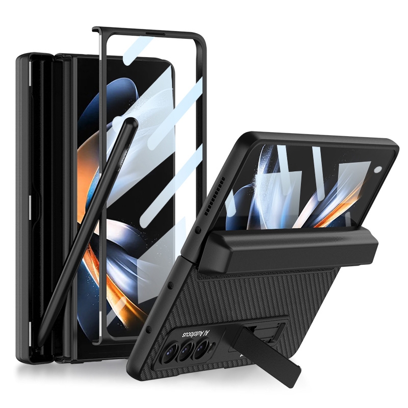For Samsung Galaxy Z Fold4 GKK Integrated Magnetic Flip Plain Leather Phone Case with Pen Box(Carbon Fiber) For Samsung Galaxy Z Fold4 GKK Integrated Magnetic Flip Plain Leather Phone Case with Pen Box(Carbon Fiber)