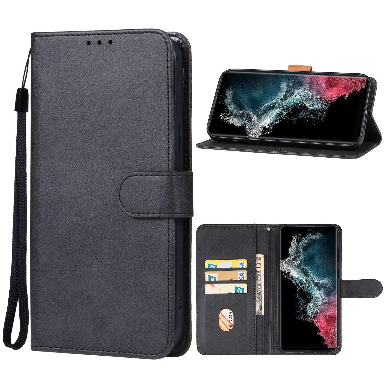 For Samsung Galaxy S23 Ultra 5G Leather Phone Case(Black) For Samsung Galaxy S23 Ultra 5G Leather Phone Case(Black)