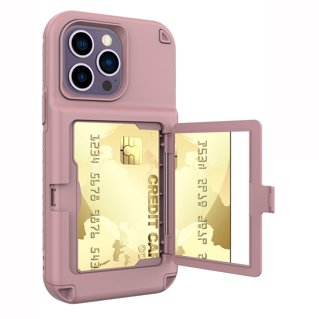 For  iPhone 14 Pro Max 3 in 1 PC + TPU Mirror Phone Case(Pink)