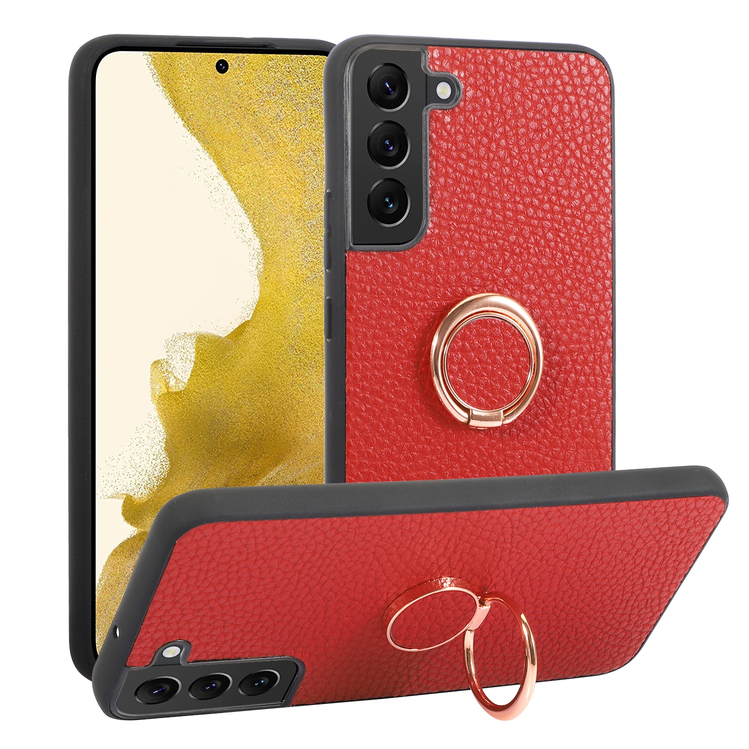 For Samsung Galaxy S22 5G Litchi Texture Magnetic Phone Case with Ring Holder(Red) For Samsung Galaxy S22 5G Litchi Texture Magnetic Phone Case with Ring Holder(Red)