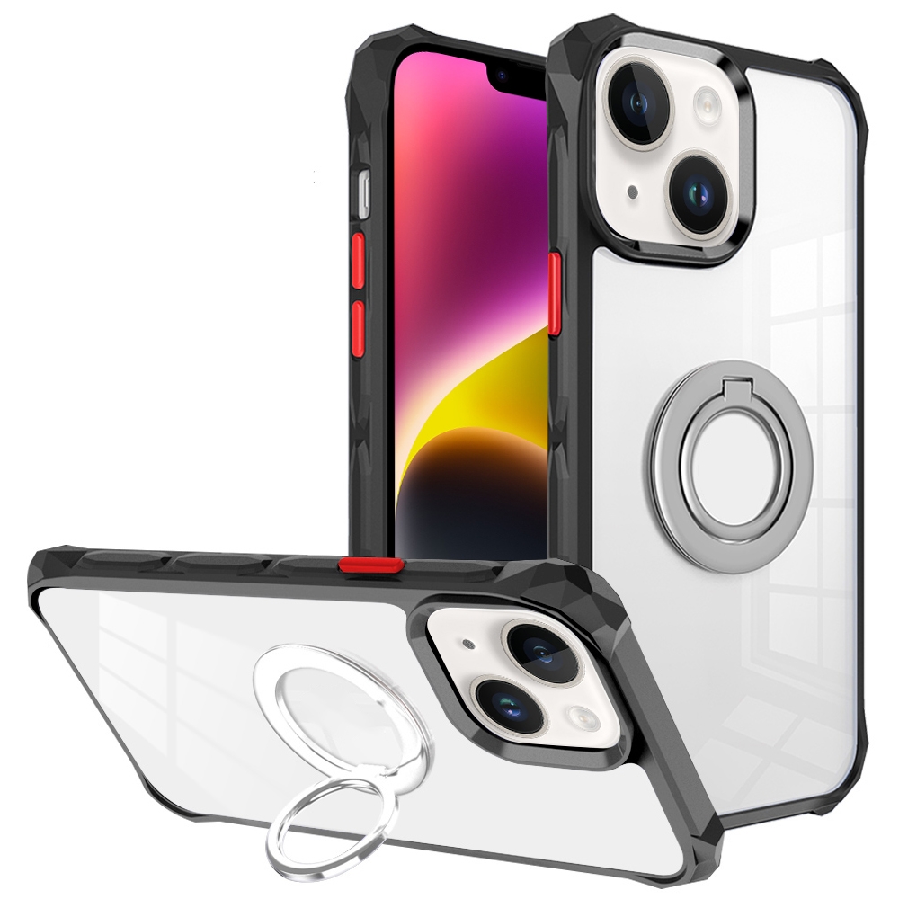 For iPhone 14 Water Cube High Permeability Space Phone Case with Invisible Holder(Black) For iPhone 14 Water Cube High Permeability Space Phone Case with Invisible Holder(Black)