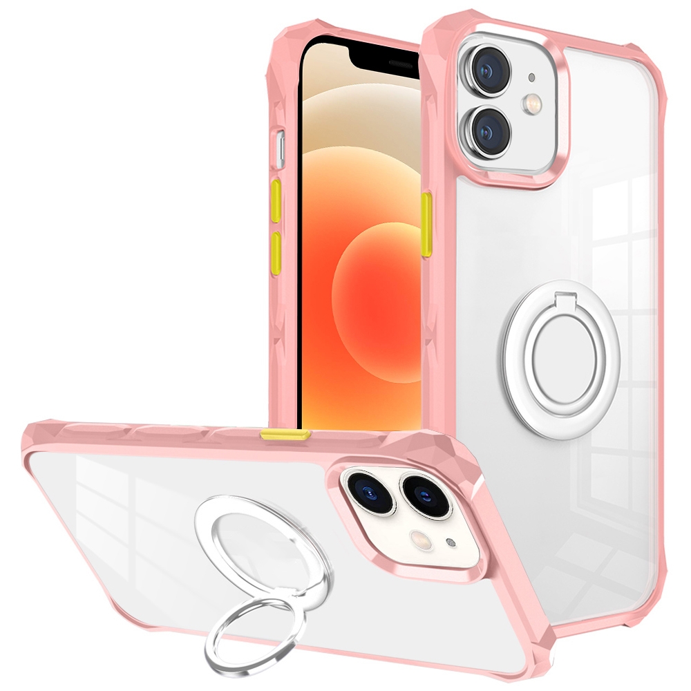 For iPhone 12 Water Cube High Permeability Space Phone Case with Invisible Holder(Pink) For iPhone 12 Water Cube High Permeability Space Phone Case with Invisible Holder(Pink)