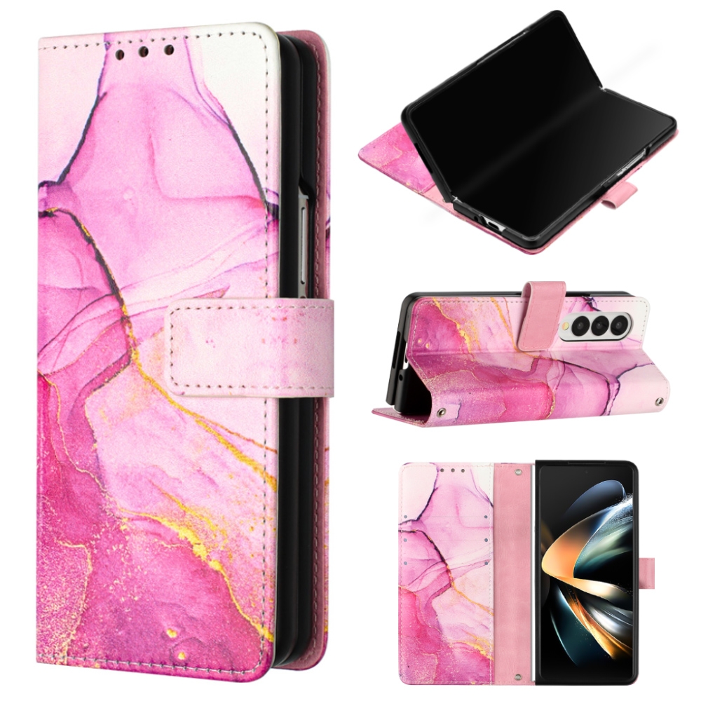 For Samsung Galaxy Z Fold4 PT003 Marble Pattern Flip Leather Phone Case(Pink Purple Gold LS001) For Samsung Galaxy Z Fold4 PT003 Marble Pattern Flip Leather Phone Case(Pink Purple Gold LS001)