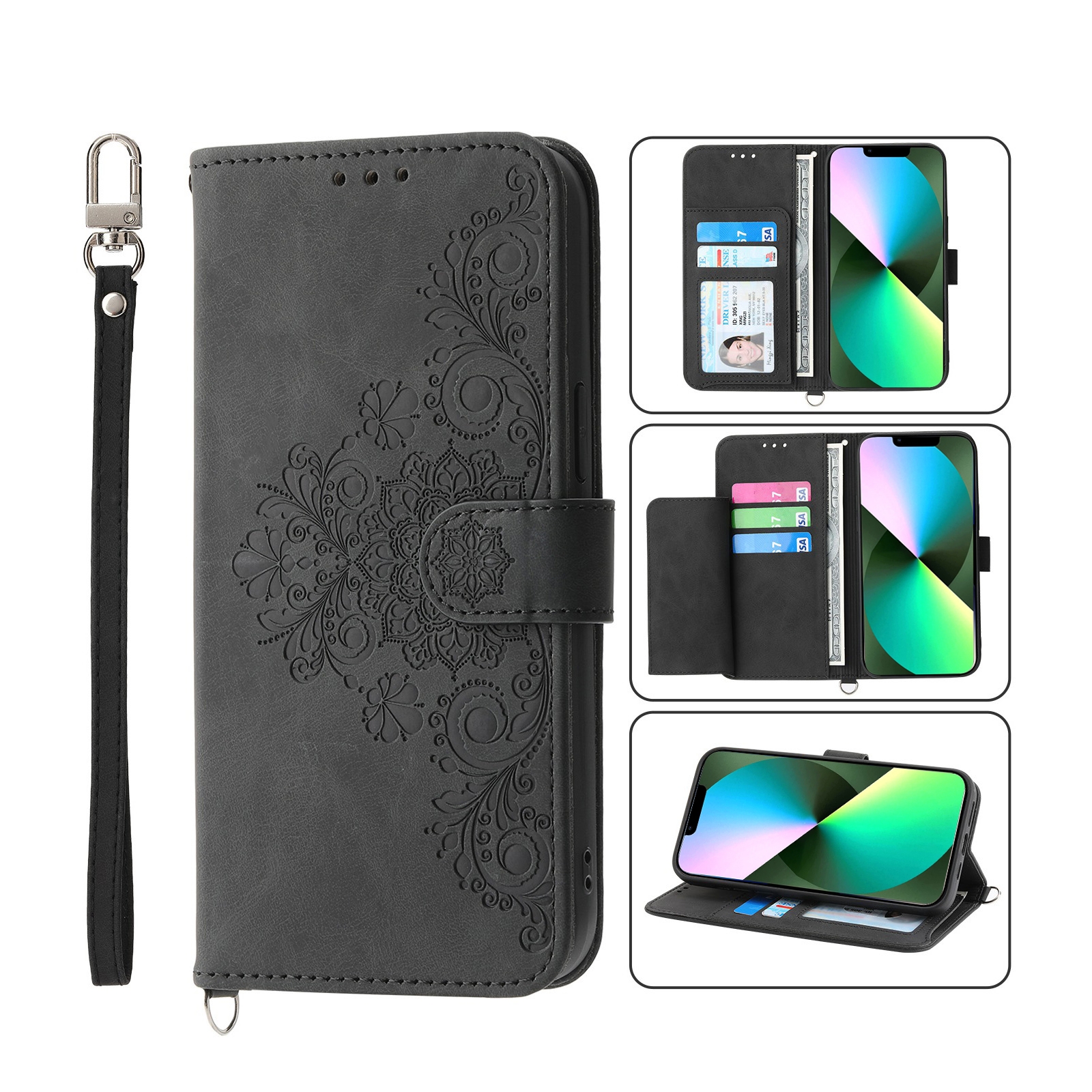 For iPhone 12 Pro Max Skin-feel Flowers Embossed Wallet Leather Phone Case(Black) For iPhone 12 Pro Max Skin-feel Flowers Embossed Wallet Leather Phone Case(Black)