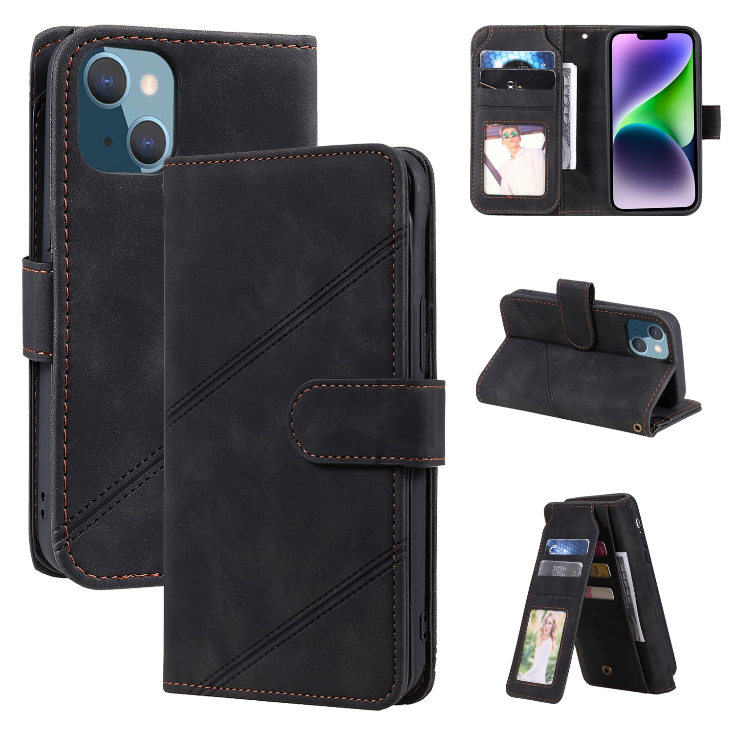 For iPhone 14 Skin Feel Multi-card Wallet Leather Phone Case(Black) For iPhone 14 Skin Feel Multi-card Wallet Leather Phone Case(Black)