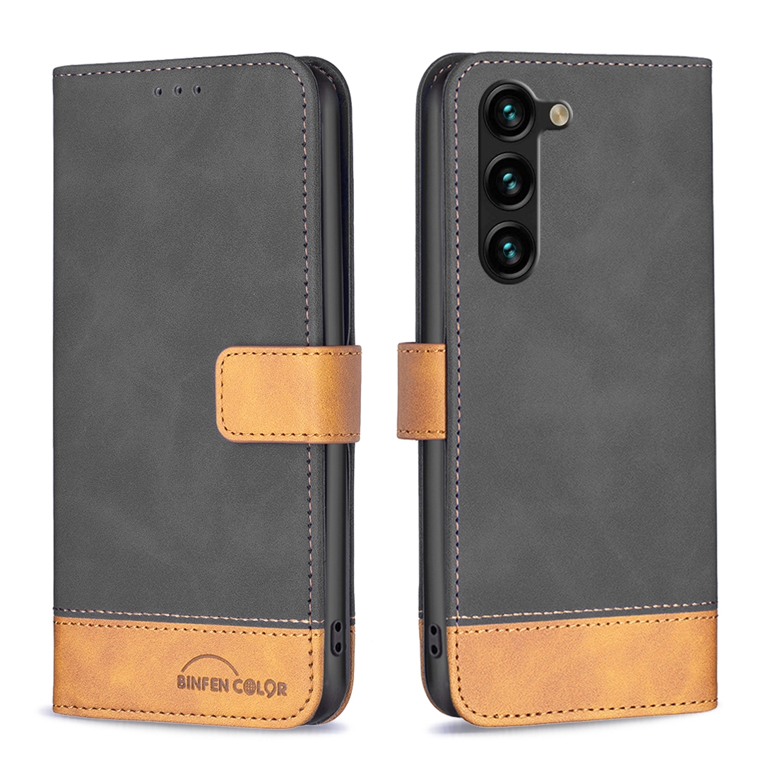 For Samsung Galaxy S23+ 5G BF11 Color Matching Skin Feel Leather Phone Case(Black) For Samsung Galaxy S23+ 5G BF11 Color Matching Skin Feel Leather Phone Case(Black)