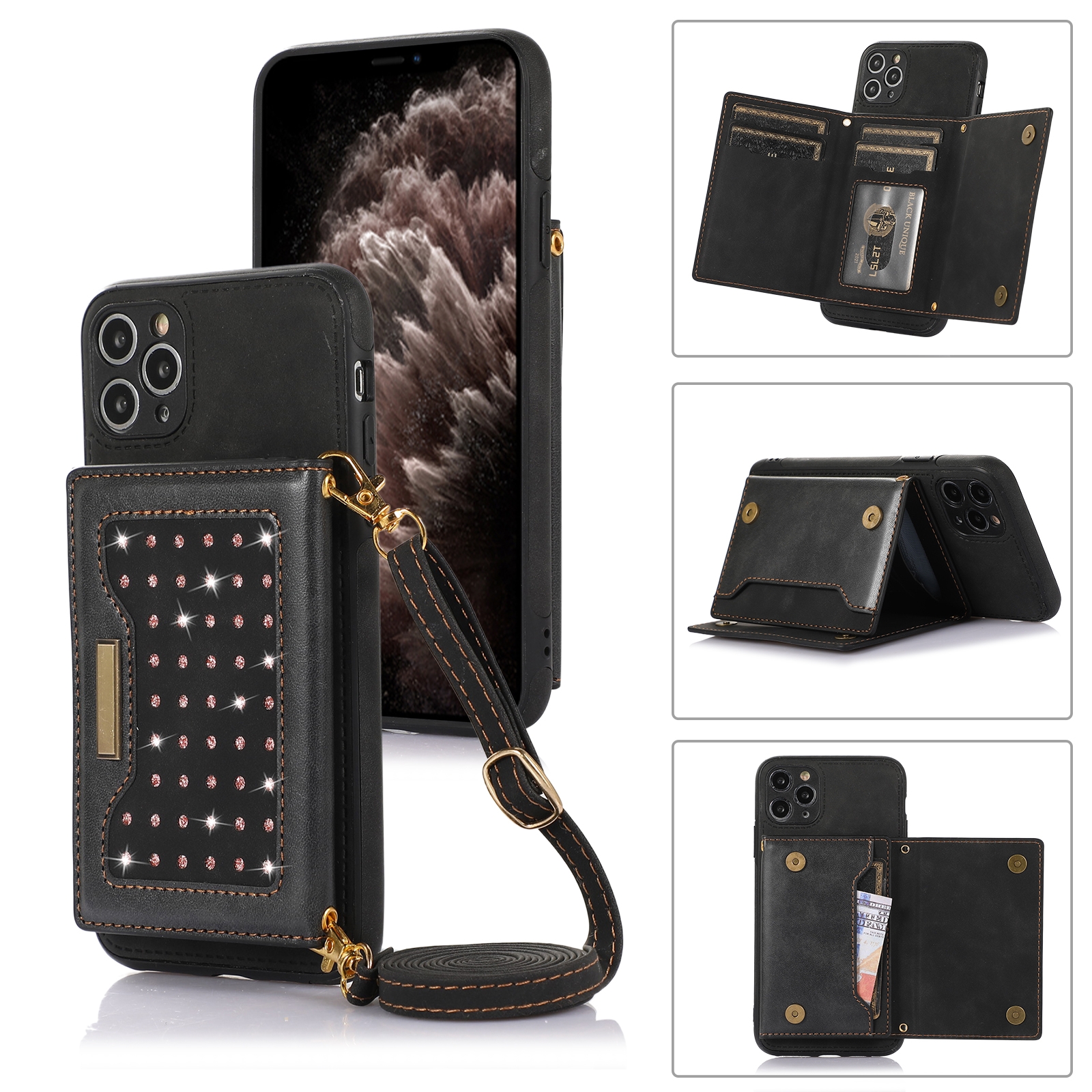 For iPhone 11 Pro Three-fold RFID Leather Phone Case with Lanyard(Black) For iPhone 11 Pro Three-fold RFID Leather Phone Case with Lanyard(Black)