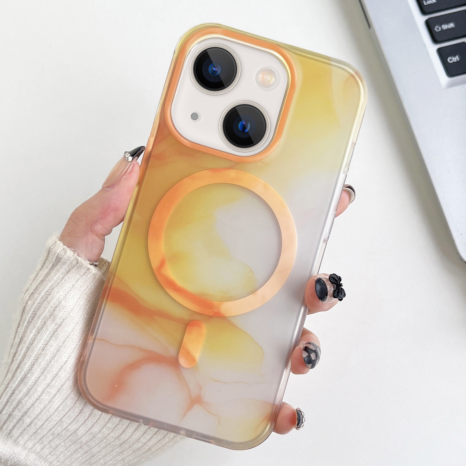 For iPhone 14 Watercolor Magsafe Phone Case(Yellow)