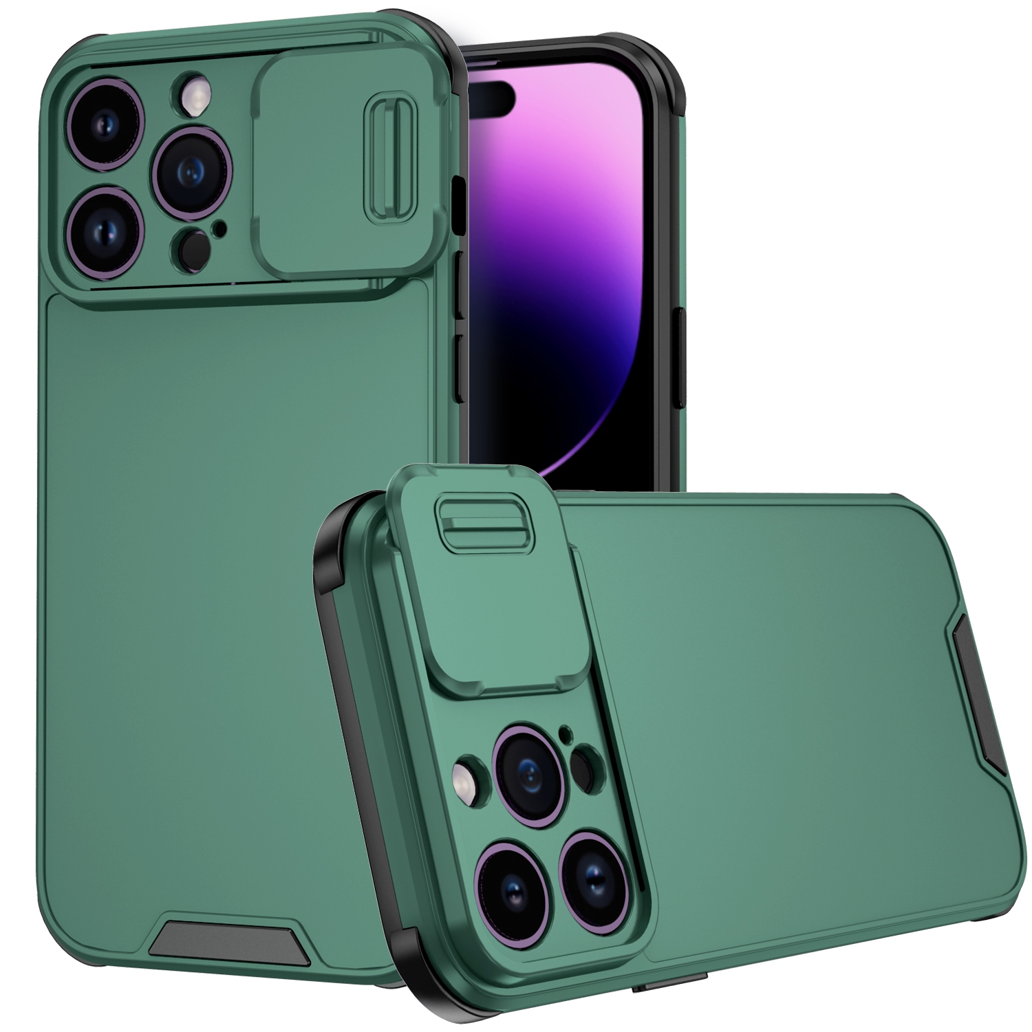 For iPhone 14 Pro Sliding Camera Cover Design PC + TPU Phone Case(Dark Green) For iPhone 14 Pro Sliding Camera Cover Design PC + TPU Phone Case(Dark Green)