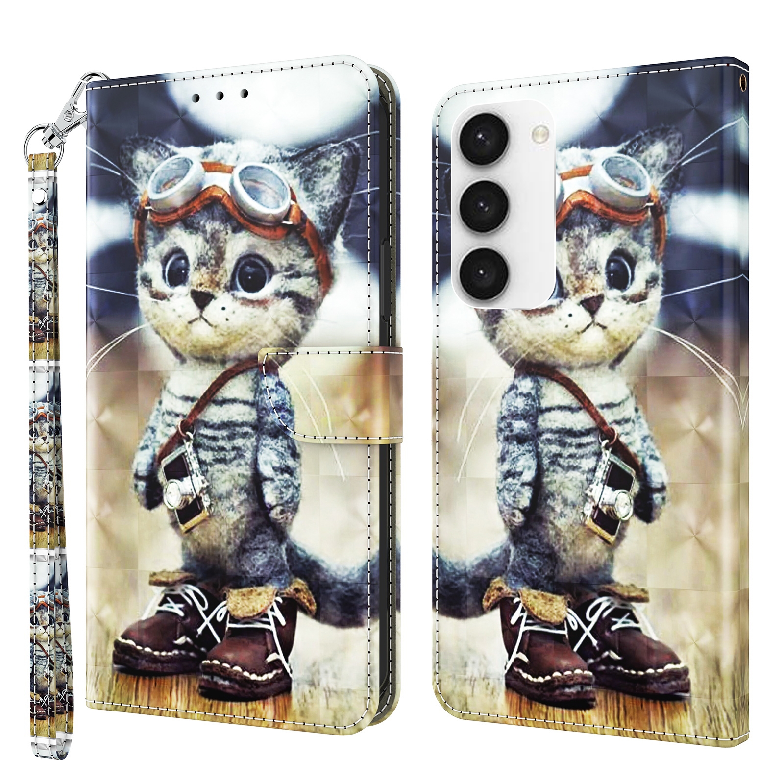For Samsung Galaxy S23 5G 3D Painted Leather Phone Case(Naughty Cat) For Samsung Galaxy S23 5G 3D Painted Leather Phone Case(Naughty Cat)