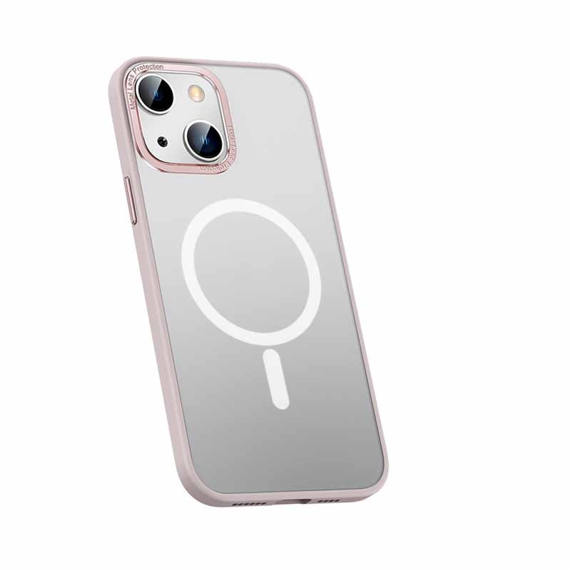 For iPhone 14 Metal Lens Skin Feel Frosted Magsafe Phone Case(Pink) For iPhone 14 Metal Lens Skin Feel Frosted Magsafe Phone Case(Pink)
