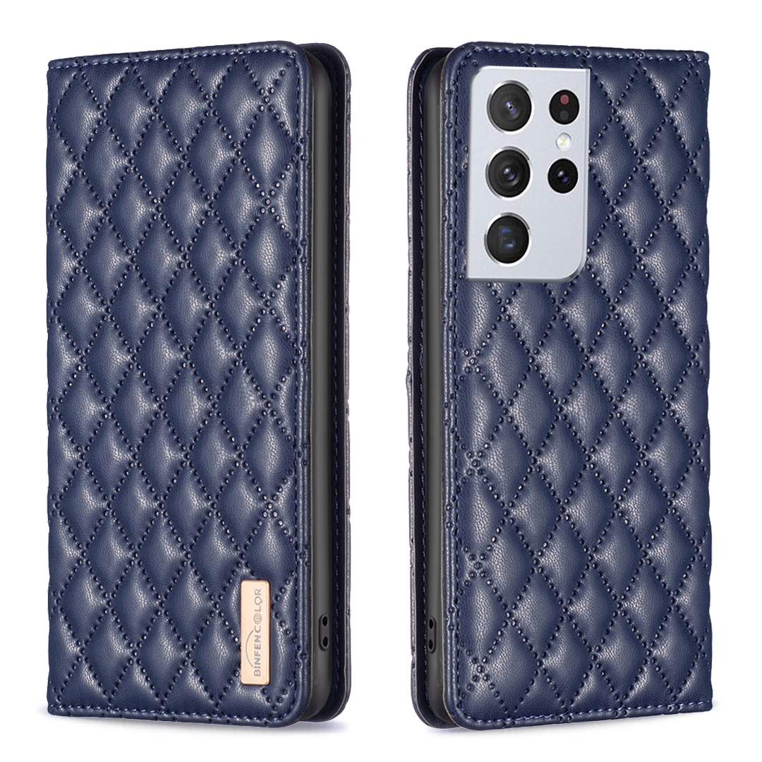 For Samsung Galaxy S21 Ultra 5G Diamond Lattice Magnetic Leather Flip Phone Case(Blue) For Samsung Galaxy S21 Ultra 5G Diamond Lattice Magnetic Leather Flip Phone Case(Blue)