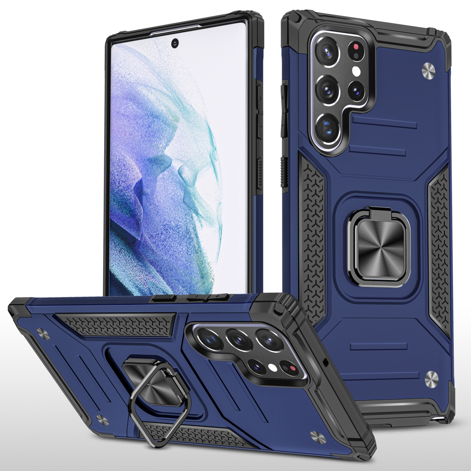 For Samsung Galaxy S23 Ultra 5G Magnetic Armor TPU + PC Holder Phone Case(Blue) For Samsung Galaxy S23 Ultra 5G Magnetic Armor TPU + PC Holder Phone Case(Blue)