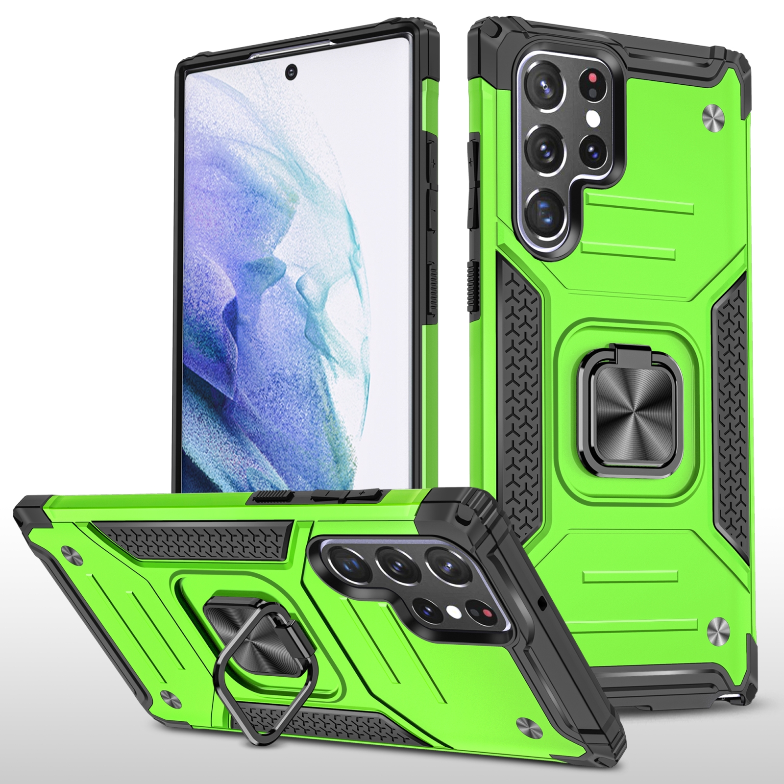 For Samsung Galaxy S22 Ultra 5G Magnetic Armor TPU + PC Holder Phone Case(Green) For Samsung Galaxy S22 Ultra 5G Magnetic Armor TPU + PC Holder Phone Case(Green)