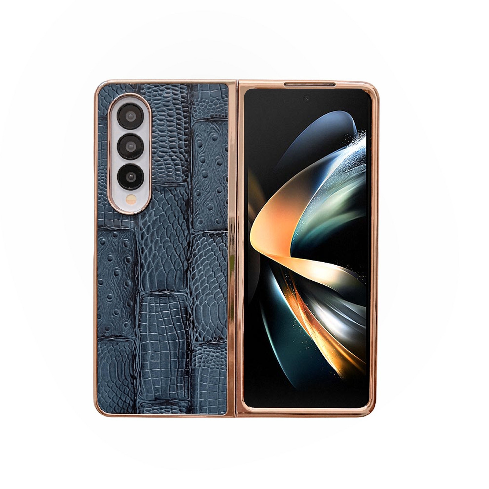 For Samsung Galaxy Z Fold4 Nano Electroplate Mahjong Texture Leather Phone Case(Blue)