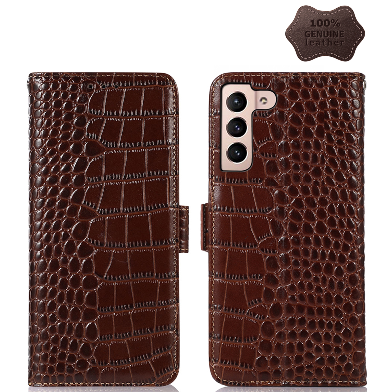 For Samsung Galaxy S23 5G Crocodile Top Layer Cowhide Leather Phone Case(Brown) For Samsung Galaxy S23 5G Crocodile Top Layer Cowhide Leather Phone Case(Brown)
