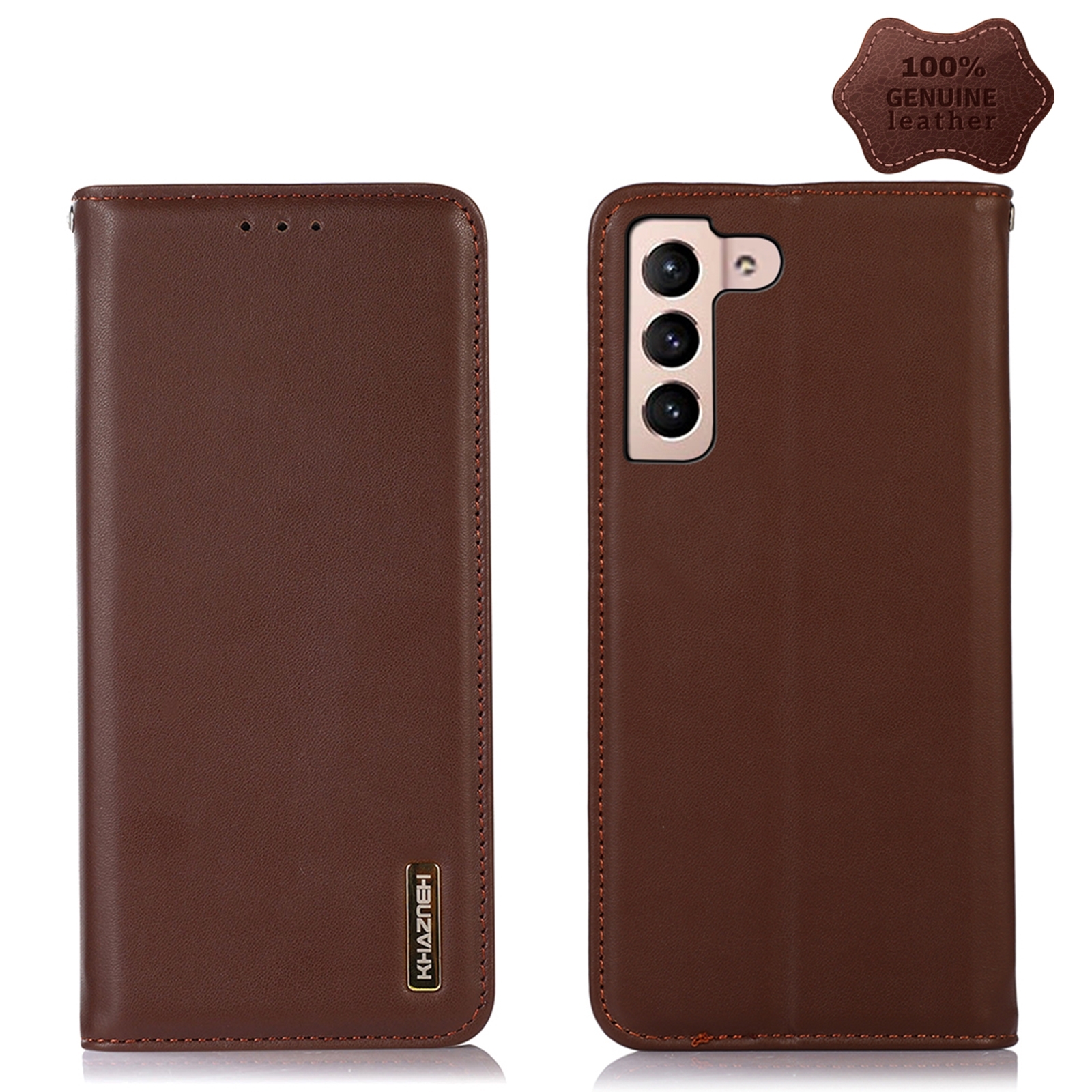 For Samsung Galaxy S23+ 5G KHAZNEH Nappa Top Layer Cowhide Leather Phone Case(Brown)