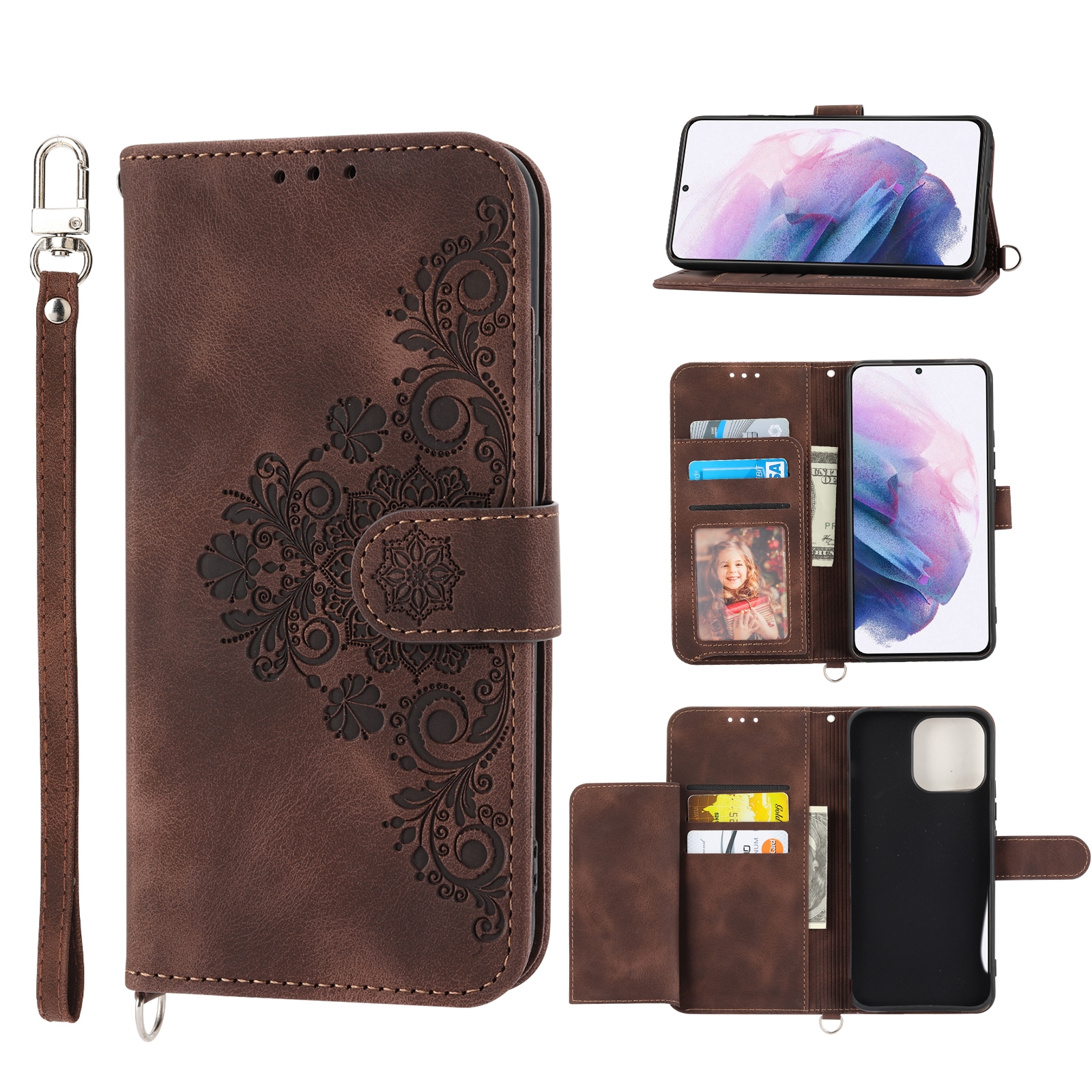 For Samsung Galaxy S22 5G Skin-feel Flowers Embossed Wallet Leather Phone Case(Brown) For Samsung Galaxy S22 5G Skin-feel Flowers Embossed Wallet Leather Phone Case(Brown)