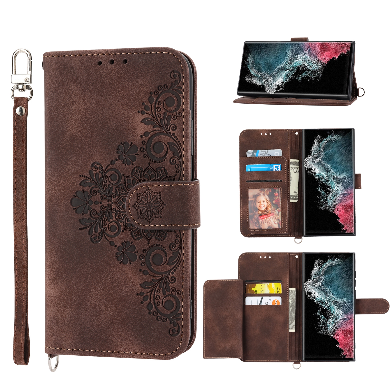 For Samsung Galaxy S22 Ultra 5G Skin-feel Flowers Embossed Wallet Leather Phone Case(Brown) For Samsung Galaxy S22 Ultra 5G Skin-feel Flowers Embossed Wallet Leather Phone Case(Brown)