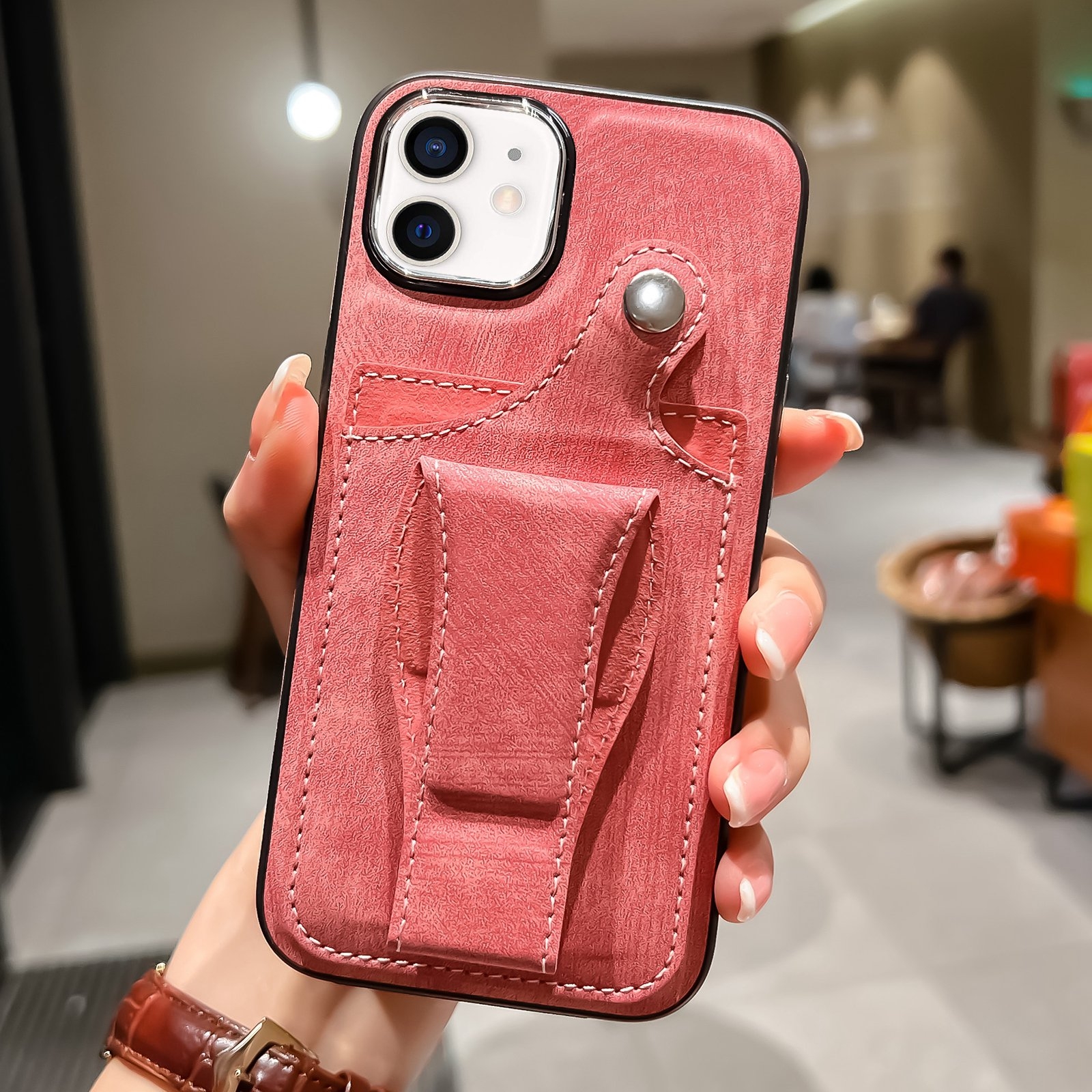 For iPhone 12 Side Leather Rotation Card Holder Phone Case(Pink) For iPhone 12 Side Leather Rotation Card Holder Phone Case(Pink)