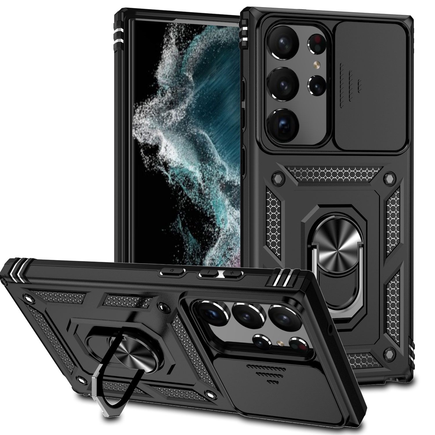 For Samsung Galaxy S23 Ultra 5G Sliding Camshield Holder Phone Case(Black) For Samsung Galaxy S23 Ultra 5G Sliding Camshield Holder Phone Case(Black)