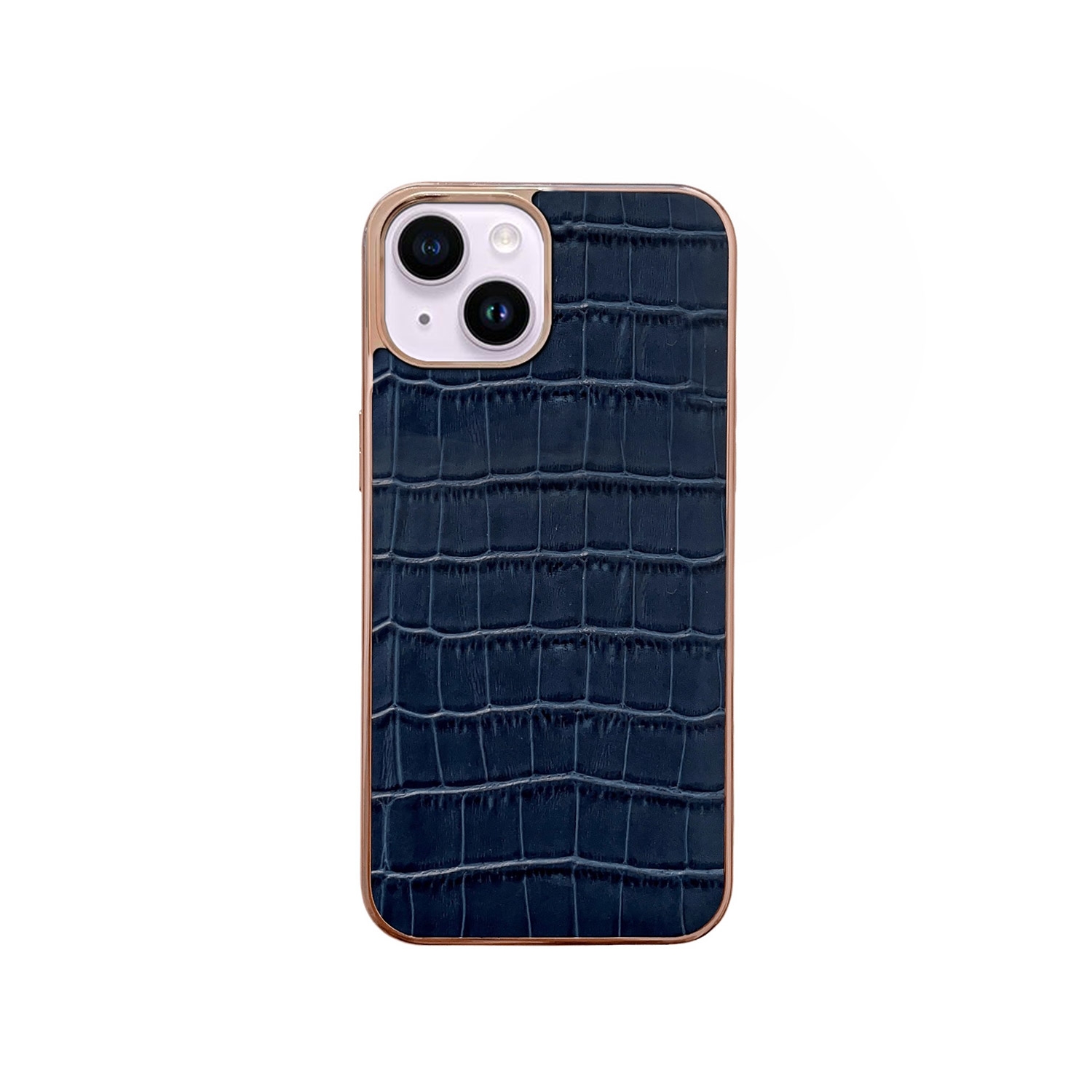 For iPhone 14 Nano Electroplating Crocodile Texture Genuine Leather Phone Case(Blue) For iPhone 14 Nano Electroplating Crocodile Texture Genuine Leather Phone Case(Blue)