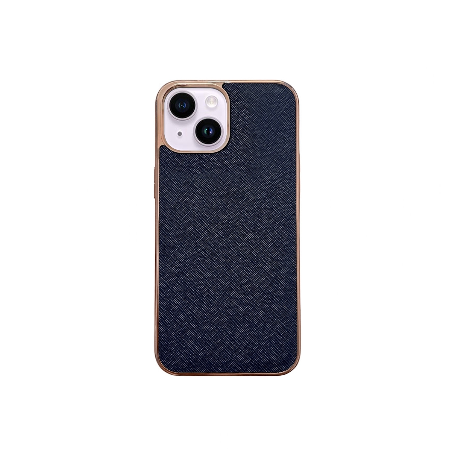For iPhone 14 Plus Nano Electroplating Cross Texture Genuine Leather Phone Case(Blue) For iPhone 14 Plus Nano Electroplating Cross Texture Genuine Leather Phone Case(Blue)