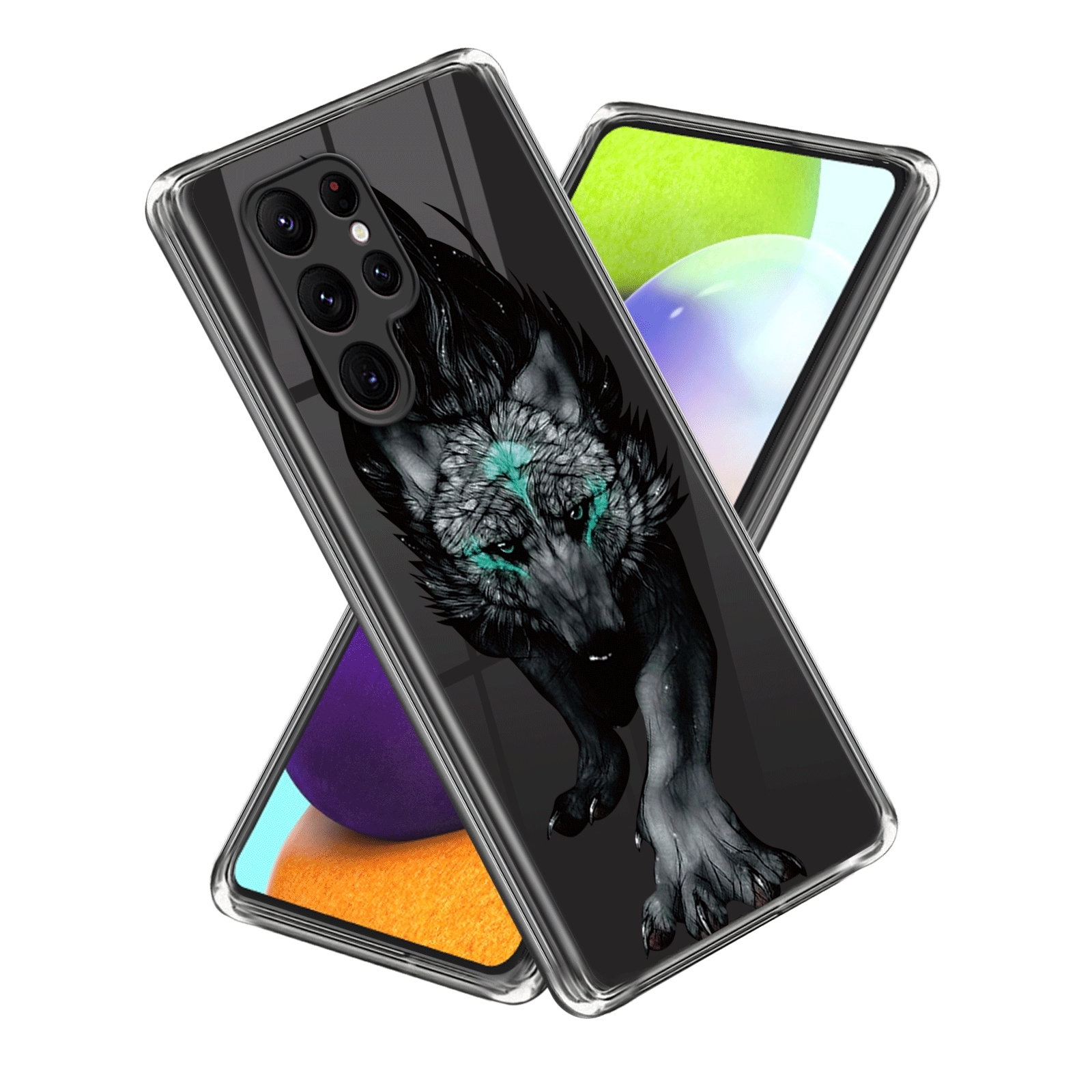 For Samsung Galaxy S23 Ultra 5G Colored Drawing Clear TPU Phone Protective Case(Black Wolf) For Samsung Galaxy S23 Ultra 5G Colored Drawing Clear TPU Phone Protective Case(Black Wolf)
