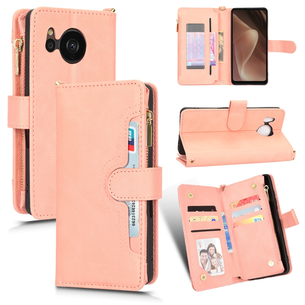For Sharp Aquos Sense7 Litchi Texture Zipper Leather Phone Case(Pink)