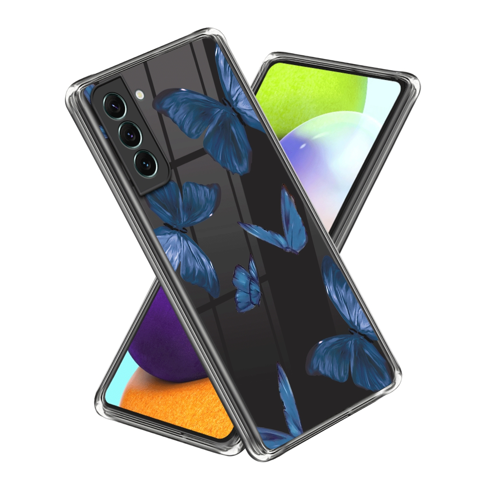 For Samsung Galaxy S23+ 5G Colored Drawing Clear TPU Phone Protective Case(Mirror Blue Butterfly) For Samsung Galaxy S23+ 5G Colored Drawing Clear TPU Phone Protective Case(Mirror Blue Butterfly)