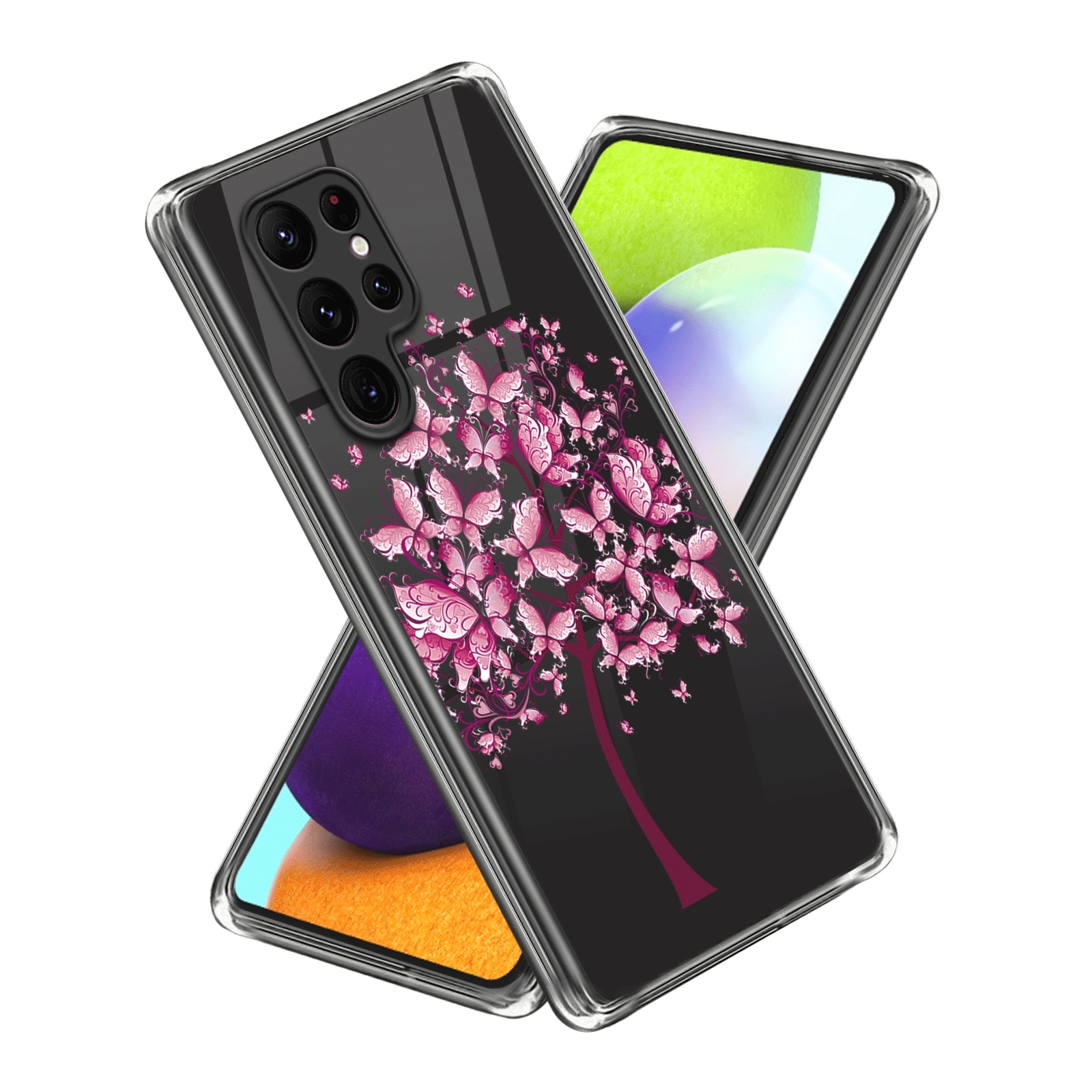 For Samsung Galaxy S23 Ultra 5G Colored Drawing Clear TPU Phone Protective Case(Pink Butterfly Tree) For Samsung Galaxy S23 Ultra 5G Colored Drawing Clear TPU Phone Protective Case(Pink Butterfly Tree)