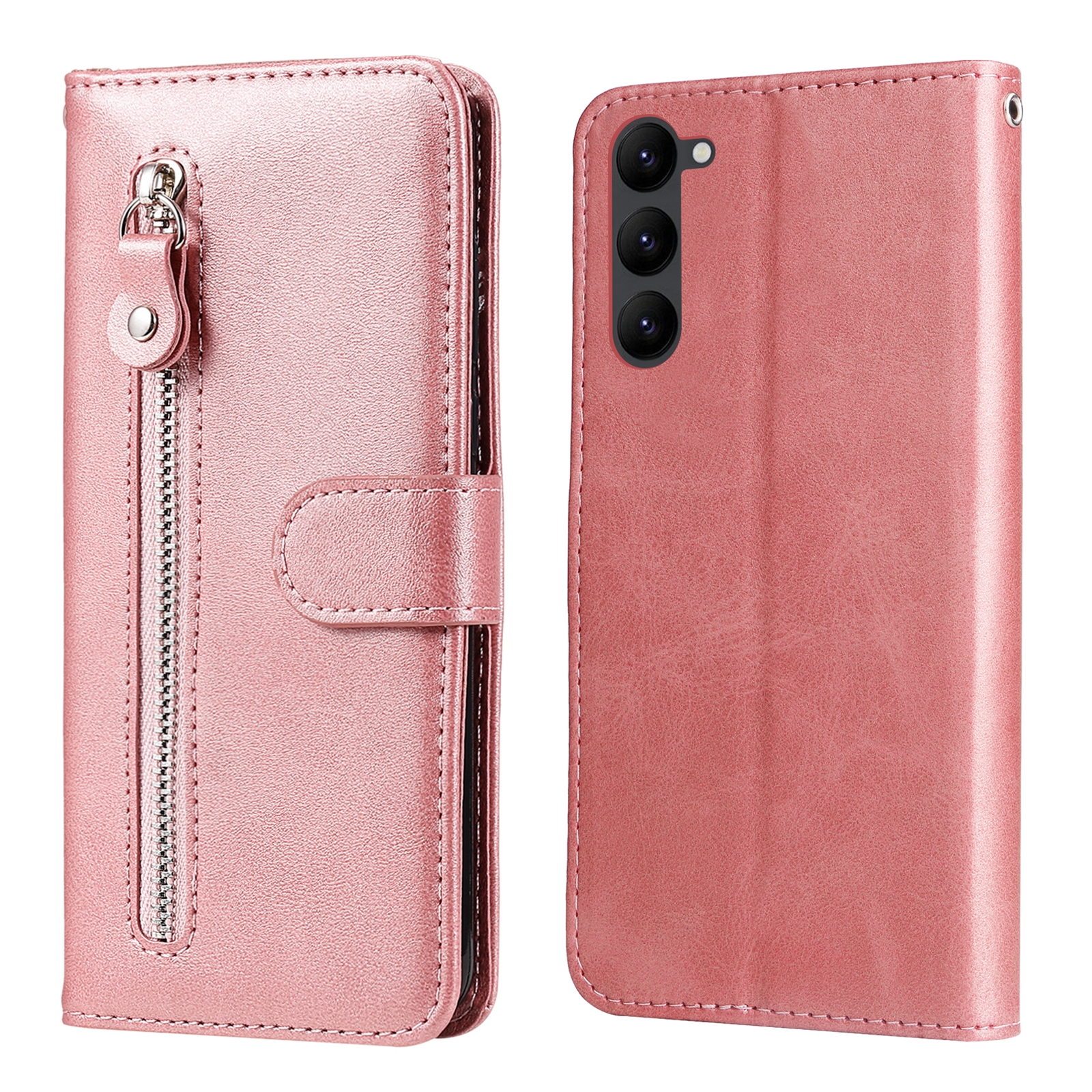 For Samsung Galaxy S23+ 5G Calf Texture Zipper Leather Phone Case(Rose Gold) For Samsung Galaxy S23+ 5G Calf Texture Zipper Leather Phone Case(Rose Gold)