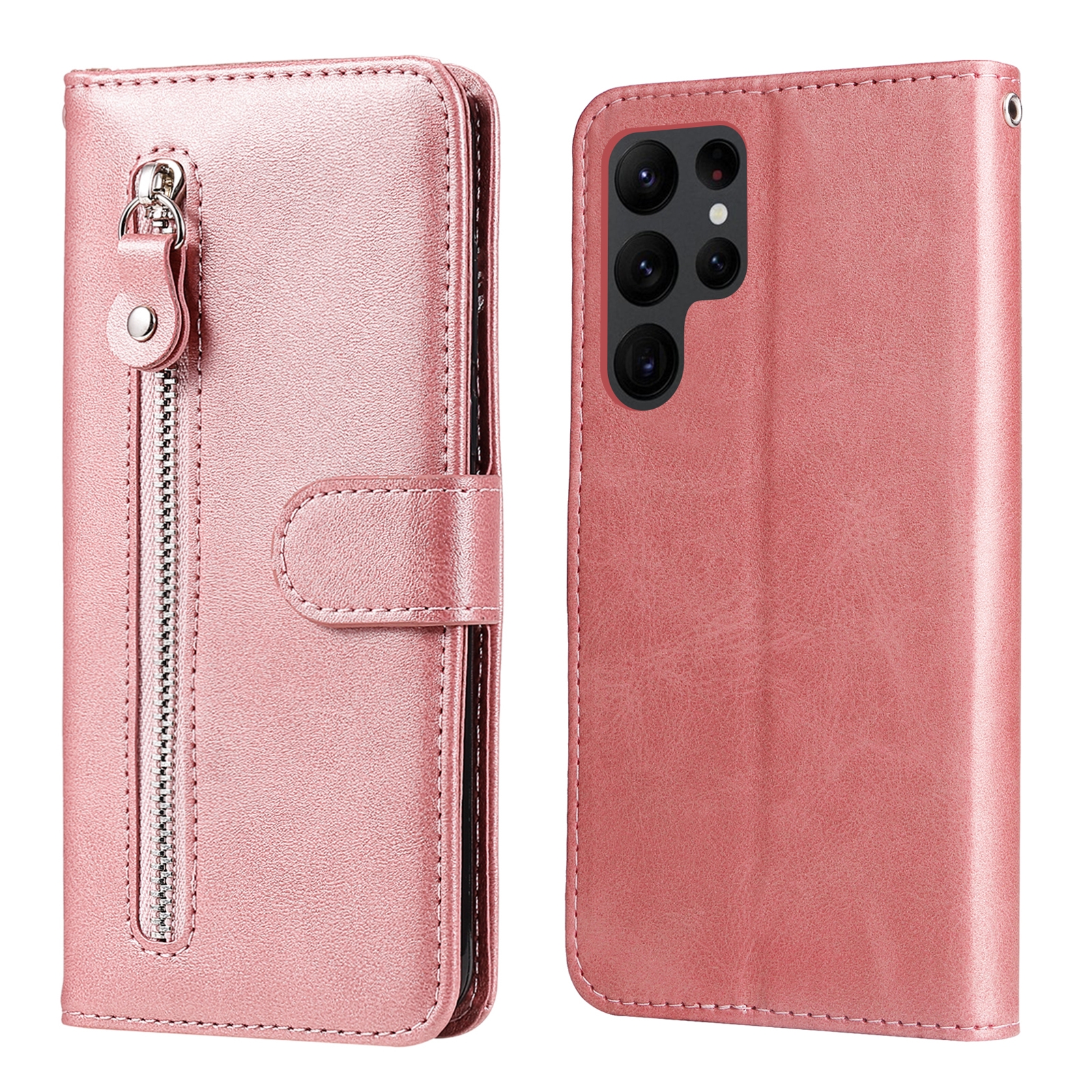 For Samsung Galaxy S23 Ultra 5G Calf Texture Zipper Leather Phone Case(Rose Gold) For Samsung Galaxy S23 Ultra 5G Calf Texture Zipper Leather Phone Case(Rose Gold)
